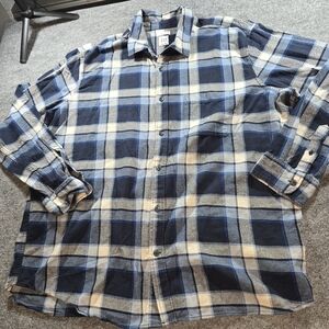 GAP Men's Long Sleeve Untucked Button Down Flannel Shirt Blue Plaid Sz XXL